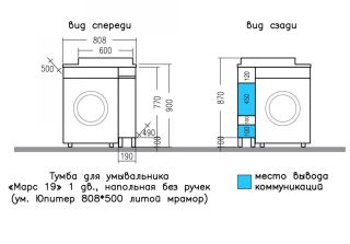 Тумба под раковину для стиральной машины СанТа Марс 700355 19см янтарный